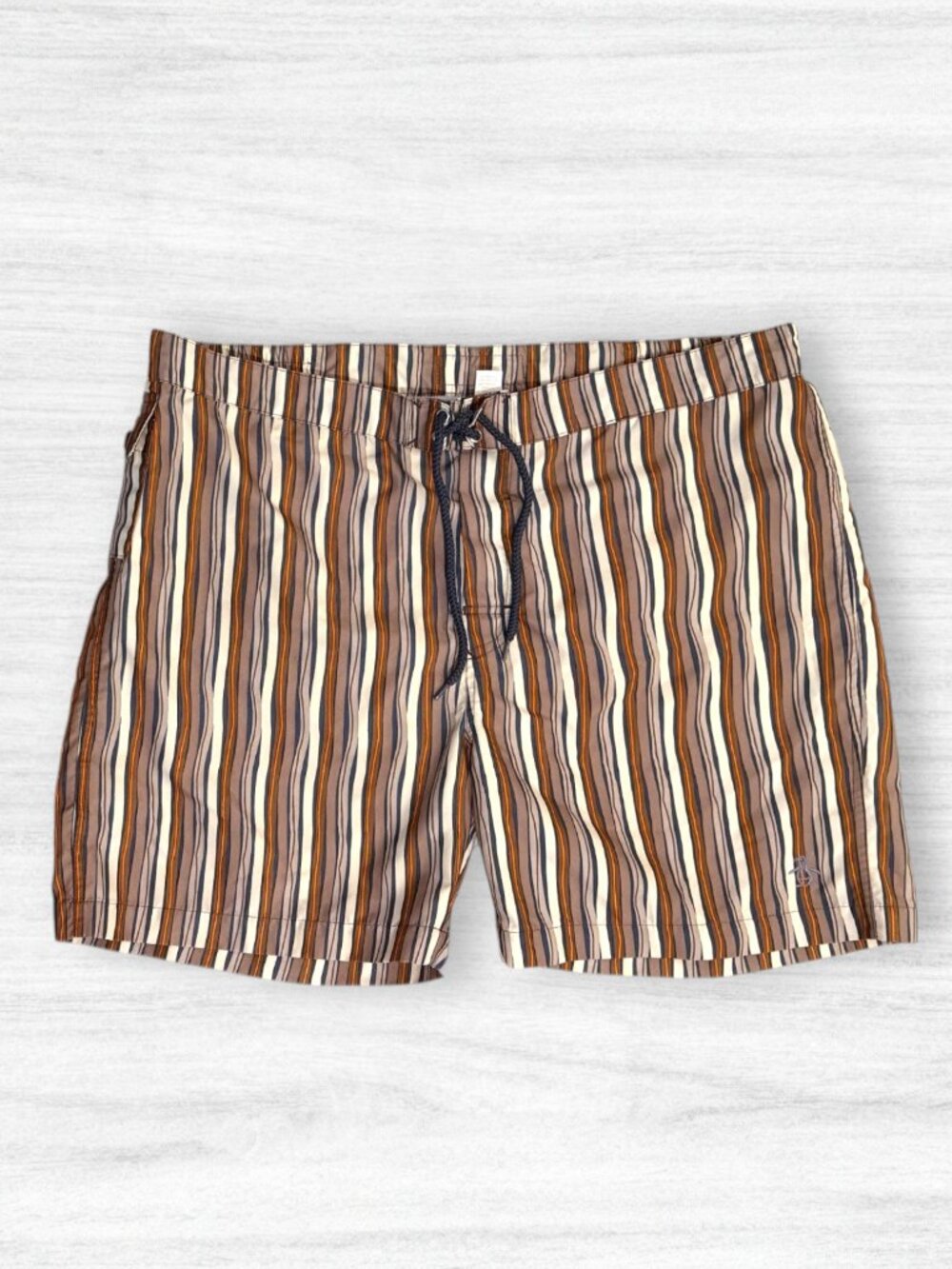 Original Penguin Munsingwear Striped Swim Trunks Brown Orange Men’s 38